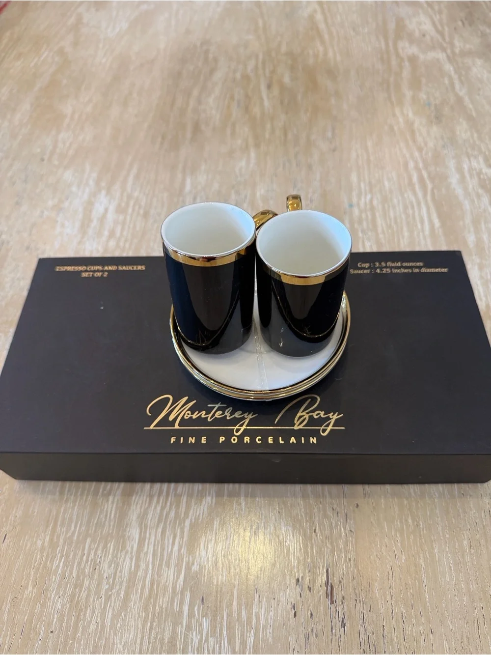 Monterey Bay Fine Porcelain Espresso Cups & Saucers - Set of 2, Restored Black